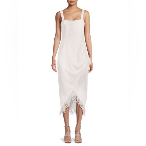 Saylor White Ostrich Feather Trim Dress Size S Retails: $368* - Picture 2 of 8
